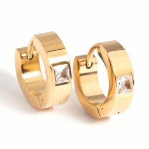 Stainless Steel Cubic Zirconia Hoop Earrings