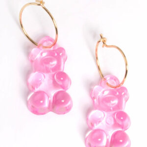 Pink Candy Bear Hoop Earrings