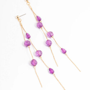 Purple Double String Bead Drop Earrings