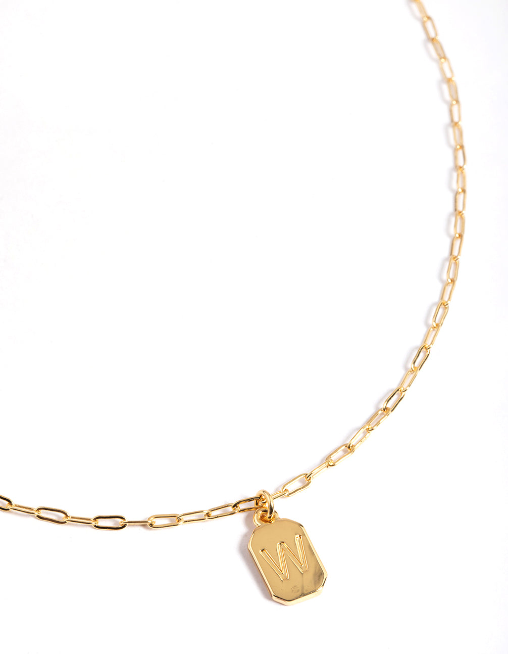 Letter W Rectangle Pendant Initial Necklace