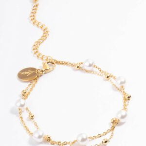 Stainless Steel Double Layer Pearl Ball Bracelet