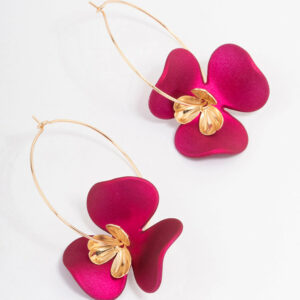 Pink Flower Petal Hoop Earrings
