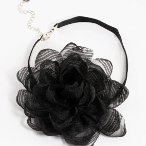 Black Fabric Small Rose Decor Choker