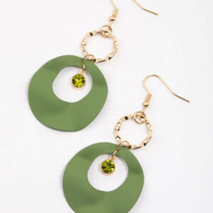 Green Open Wave Disc Drop Earrings