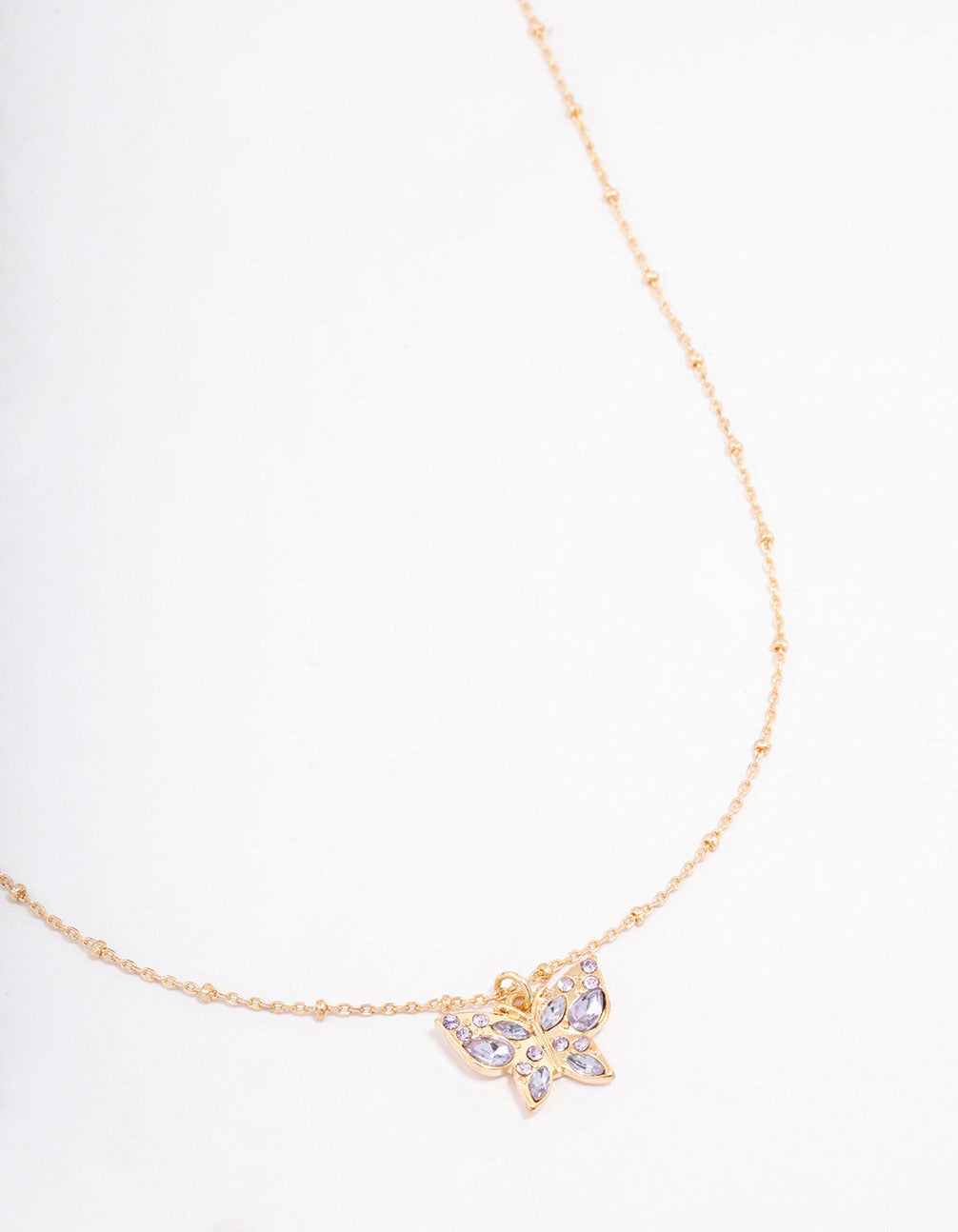Pave Ball Chain Butterfly Necklace
