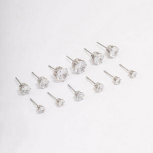 Rhodium Classic Round Cubic Zirconia Earring 6-Pack