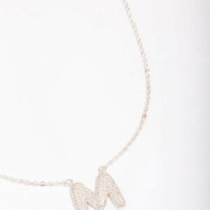 Letter M Pave Pendant Initial Necklace