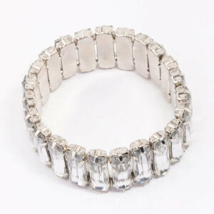 Rhodium Rectangular Stone Stretch Bracelet