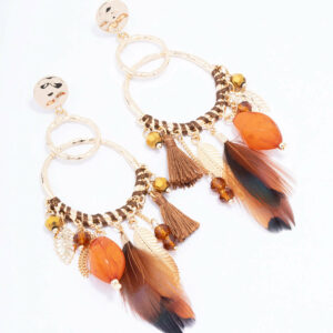 Thread Beaded Feather Earrings