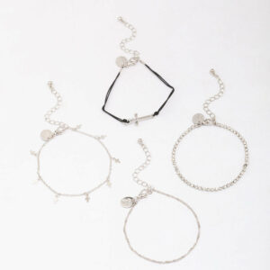 Rhodium Mini Cross Bracelet 4-Pack